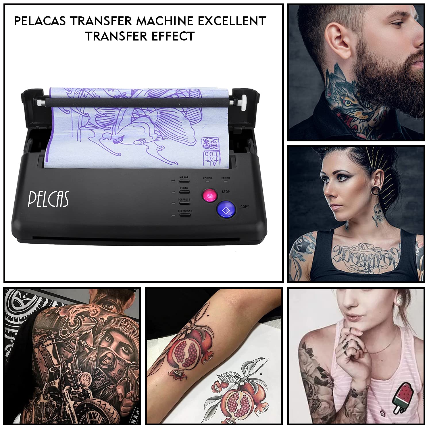 PELCAS Tattoo Stencil Printer Machine Thermal Printer Tattoo Stencil  Machine with 10pcs Tattoo Transfer Paper Copier Printer for Tattooing  Artist